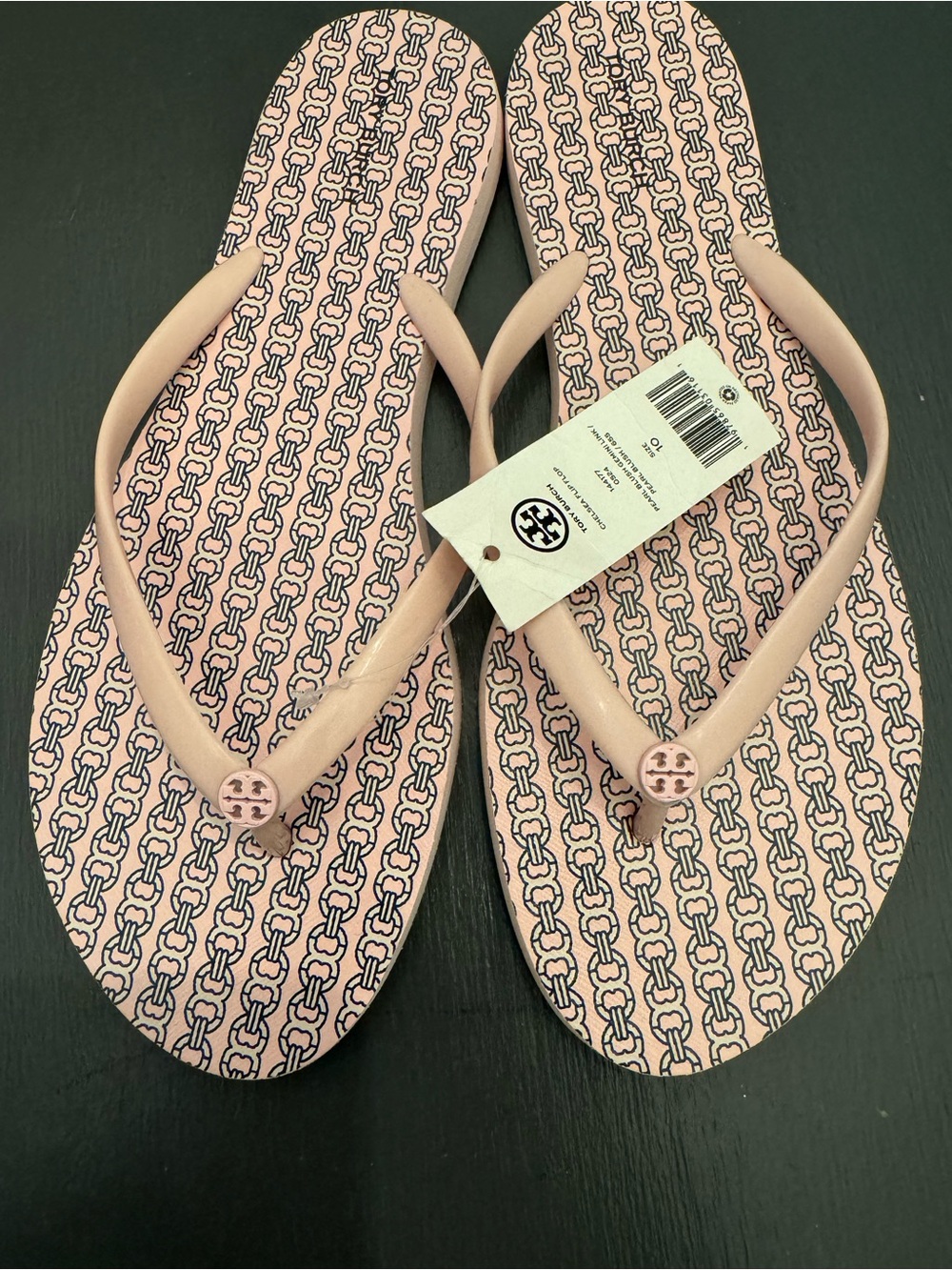 Tory Burch Light Pink Logo Pattern Flip Flop Sandals